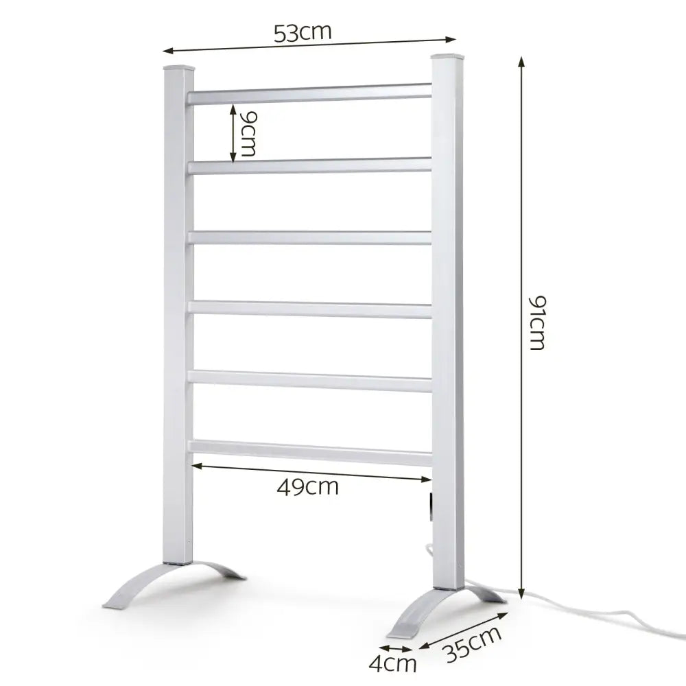 Devanti Electric Heated Towel Rail Rack 6 Bars Freestanding Clothes Dry Warmer - Home & Garden > Laundry & Cleaning >