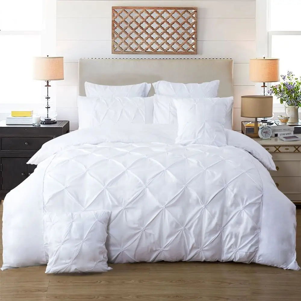 Diamond Pintuck Double Size White Duvet Quilt Cover Set - Home & Garden > Bedding