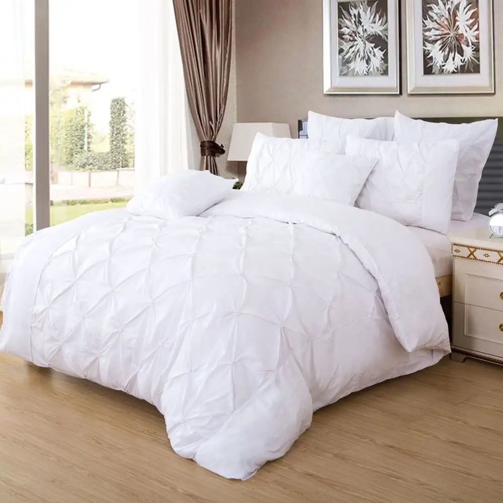 Diamond Pintuck Double Size White Duvet Quilt Cover Set - Home & Garden > Bedding