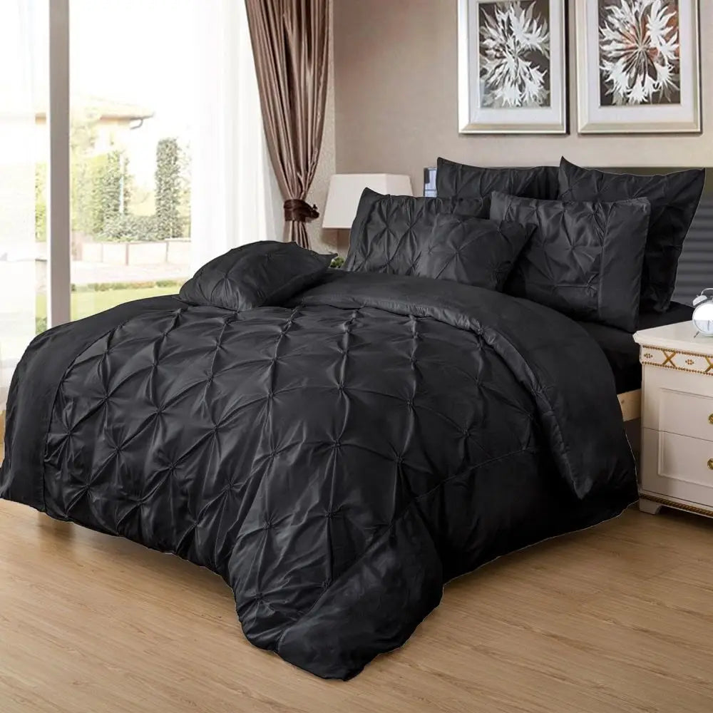 Diamond Pintuck King Size Black Duvet Quilt Cover Set - Home & Garden > Bedding