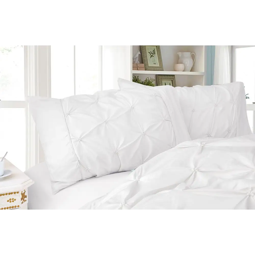 Diamond Pintuck Premium Ultra Soft Queen size Pillowcases 2-Pack -White - Home & Garden > Bedding