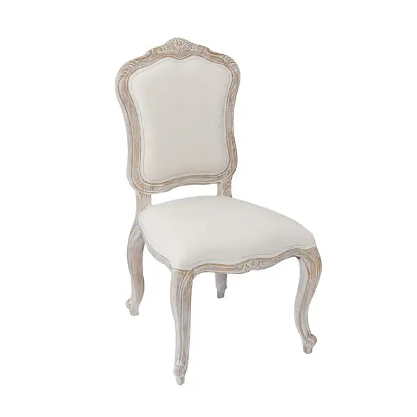 Dining Chair Linen Fabric Beige Oak Wood White Washed Finish - Furniture > Dining