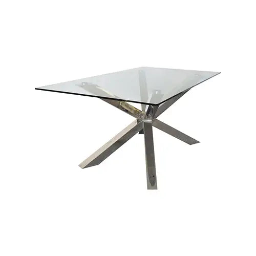 Dining Table in Crisscross Shaped High Glossy Stainless Steel Base with 12mm Tempered Glass Top - Furniture > Dining
