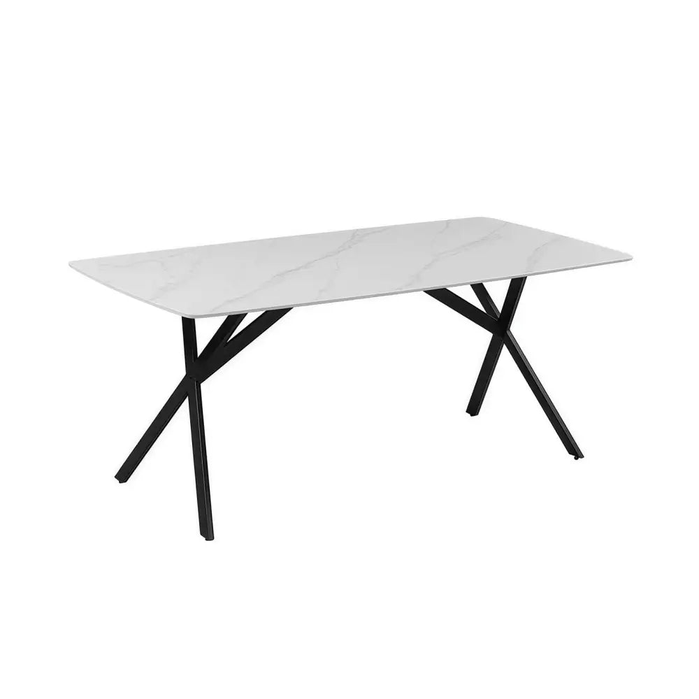 Dining Table Rectangular Shape White Sintered Stone Top Powder Coated Iron Legs - Furniture > Dining > Dining Tables