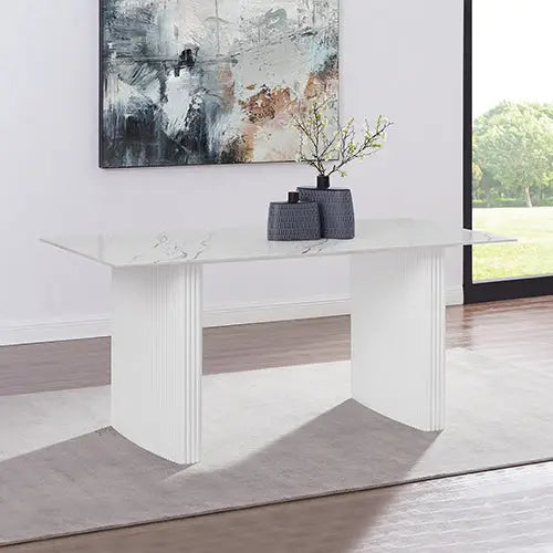 Dining Table Sintered Stone Top MDF Table Base High Glossy White - Furniture > Dining > Dining Tables
