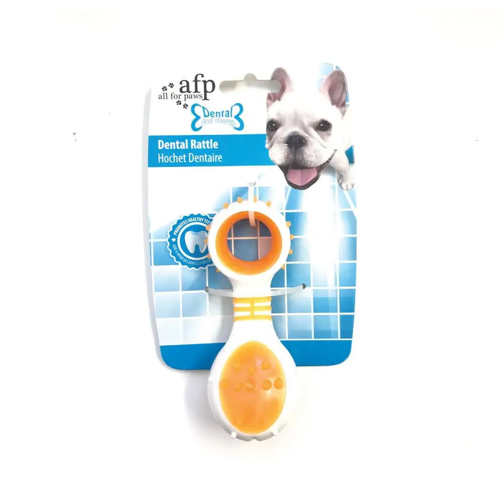 Dog Dental Rattle - Orange Puppy Teething + Cleaning Gums Rubber Ridges Chew - Pet Care > Toys > Dog Toys