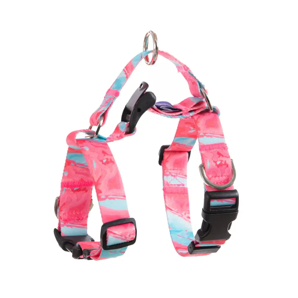 Dog Double-Lined Straps Harness Adjustable M MARBLE PINK - Pet Care > Dog Supplies > Dog Collars Leads & Harnesses