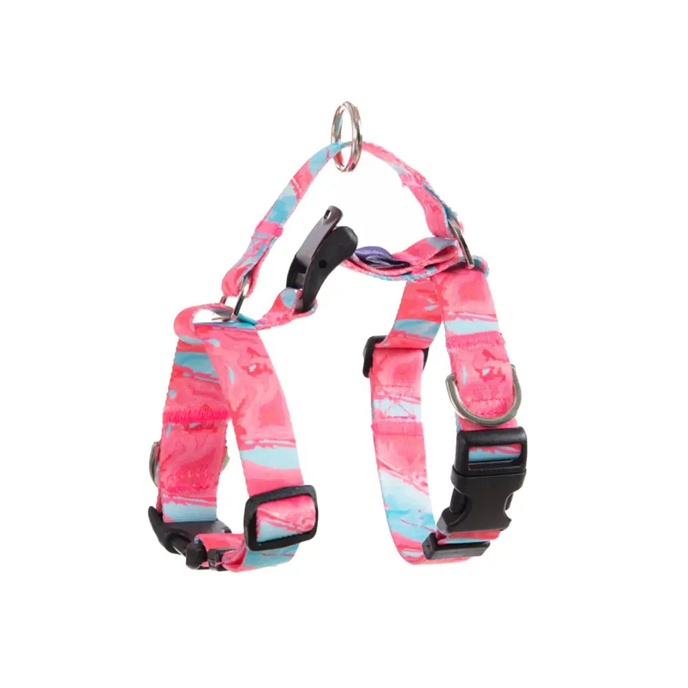 Dog Double-Lined Straps Harness Adjustable S MARBLE PINK - Pet Care > Dog Supplies > Dog Collars Leads & Harnesses