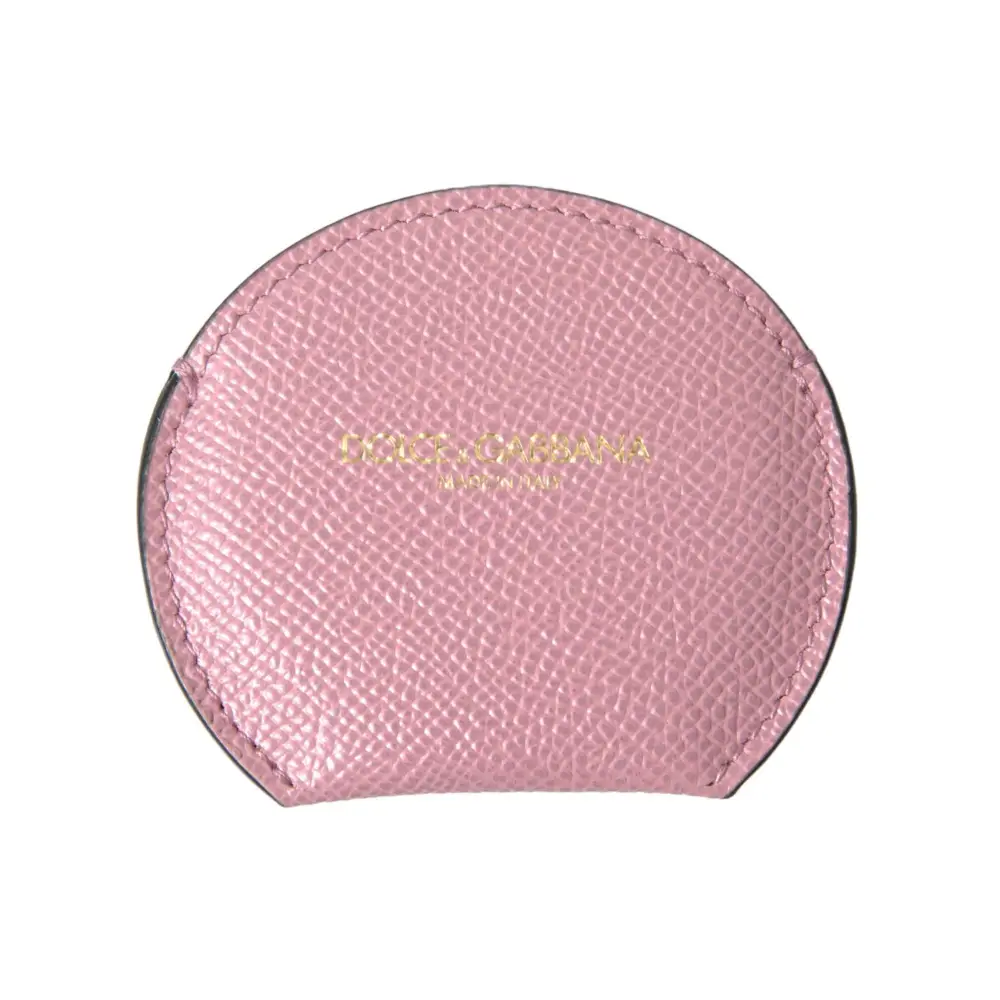 Dolce & Gabbana Women’s Pink Calfskin Leather Round Logo Print Hand Mirror Holder - One Size - Fashion > Women’s