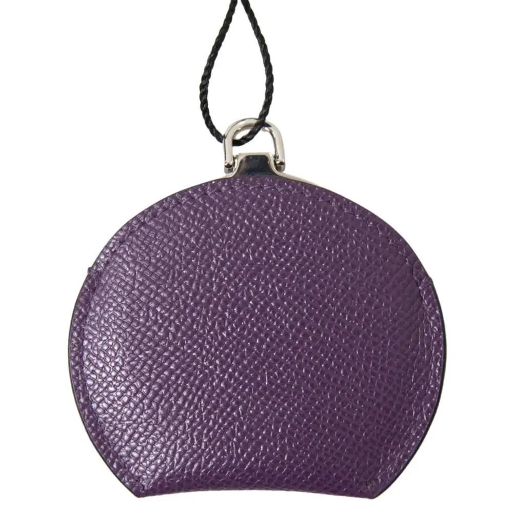 Dolce & Gabbana Women’s Purple Calfskin Leather Round Hand Mirror Holder - One Size - Fashion > Men’s Fashion >