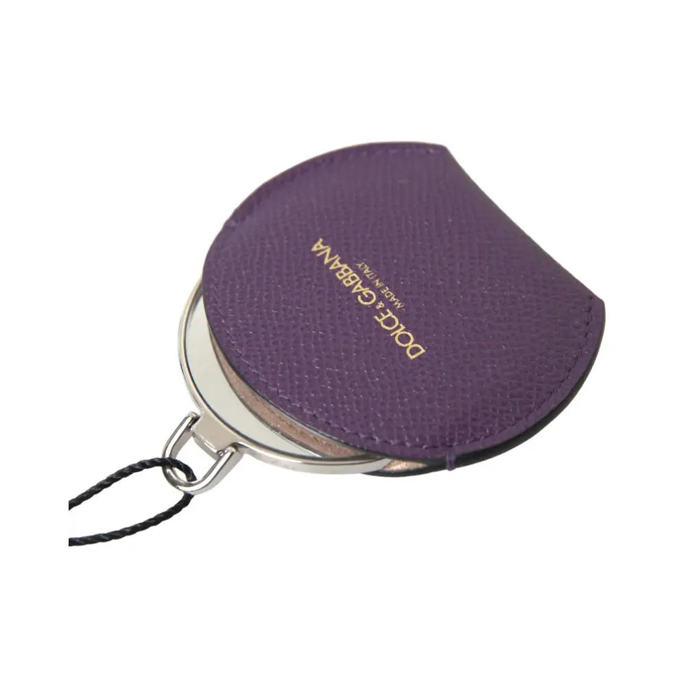 Dolce & Gabbana Women’s Purple Calfskin Leather Round Hand Mirror Holder - One Size - Fashion > Men’s Fashion >