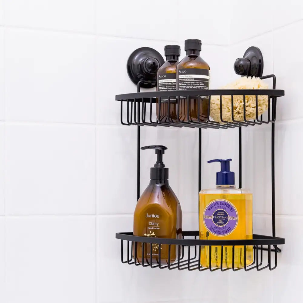 Double Corner Shelf Removable Suction BLACK - Home & Garden > DIY > Hardware Hooks