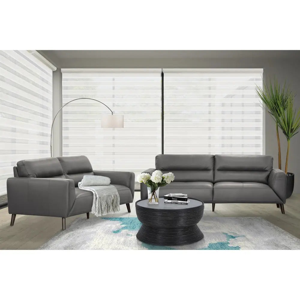 Downy Genuine Leather Sofa 2 Seater Upholstered Lounge Couch - Gunmetal - Furniture > Sofas