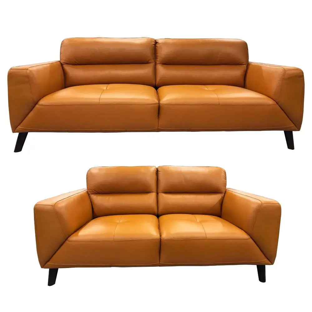 Downy Genuine Leather Sofa Set 3 + 2 Seater Upholstered Lounge Couch Tangerine - Furniture > Sofas