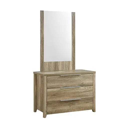 Dresser with 3 Storage Drawers in Natural Wood like MDF in Oak Colour with Mirror - Health & Beauty > Cosmetic Storage