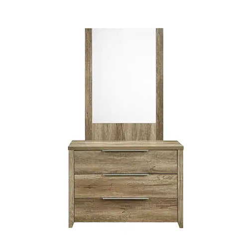 Dresser with 3 Storage Drawers in Natural Wood like MDF in Oak Colour with Mirror - Health & Beauty > Cosmetic Storage