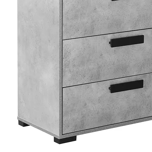 Dressing Chest With 6 Storage Drawers MDF Mirror Combination of Black & Cement Colour - Furniture > Bedroom > Beds &