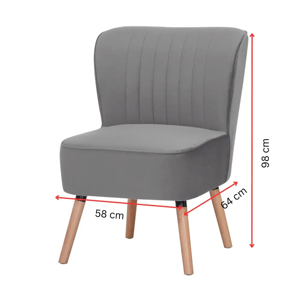 Drew 1 Seater Sofa Accent Chair Fabric Uplholstered Lounge Couch - Mid Grey - Furniture > Sofas