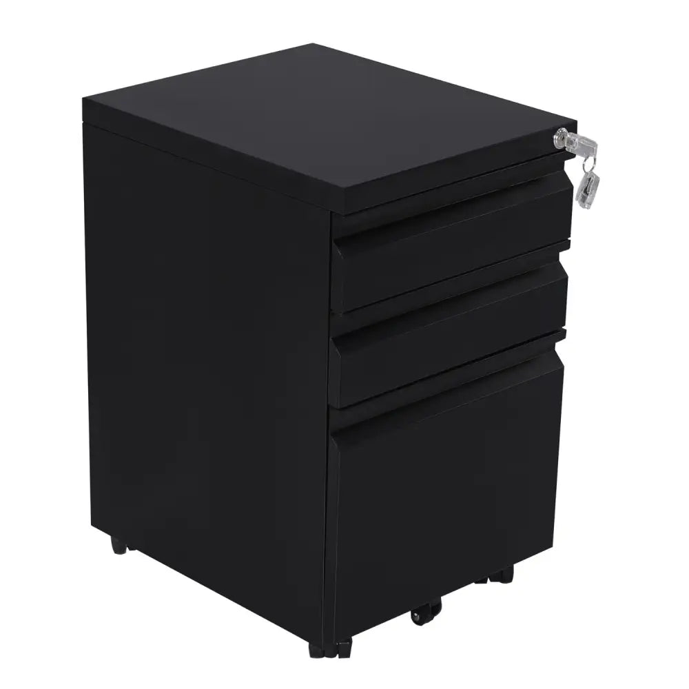 EKKIO 3 Drawer Mobile File Cabinet with Lock (Black) EK-FCD-100-XM - Furniture > Office