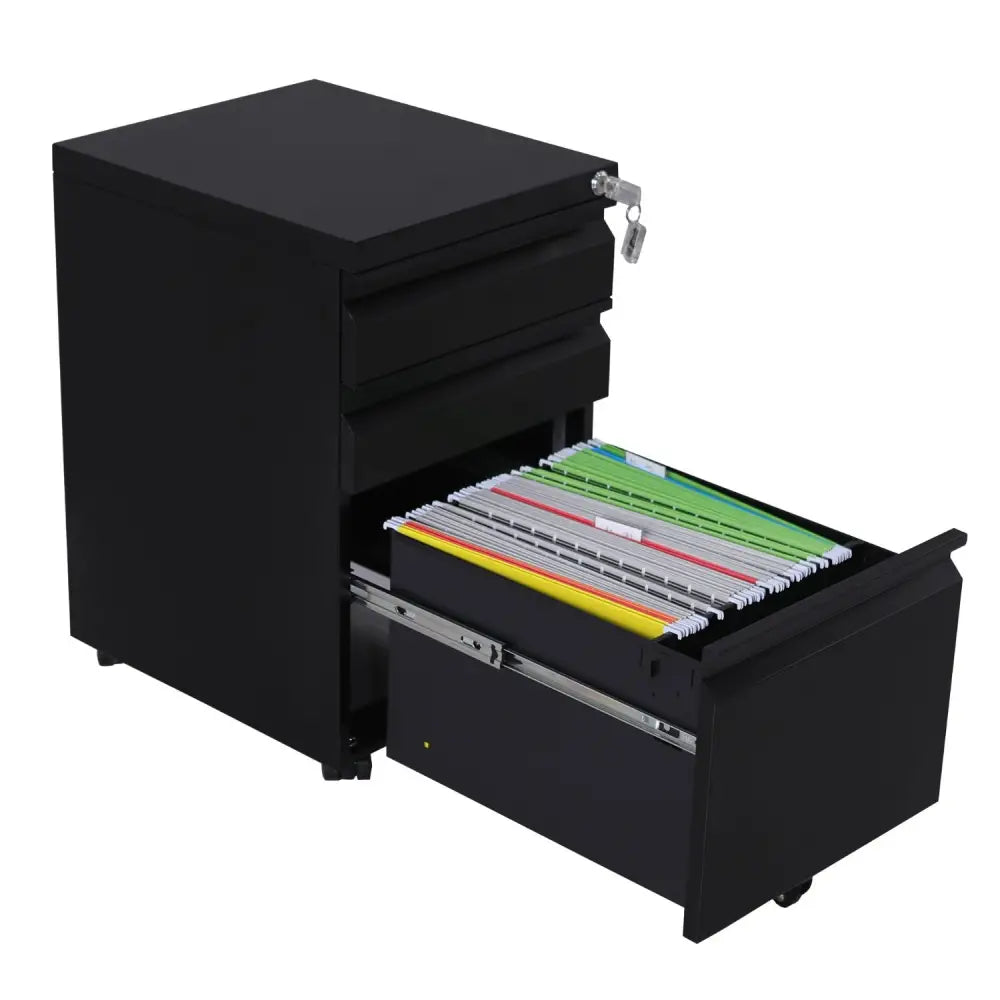 EKKIO 3 Drawer Mobile File Cabinet with Lock (Black) EK-FCD-100-XM - Furniture > Office