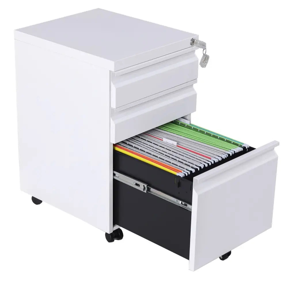 EKKIO 3 Drawer Mobile File Cabinet with Lock (White) EK-FCD-101-XM - Furniture > Office