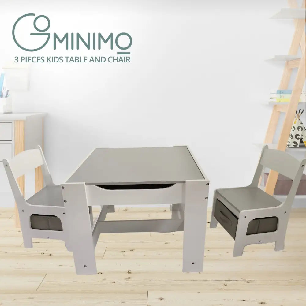 EKKIO 3PCS Kids Table and Chairs Set with Black Chalkboard (Grey) EK-KTCS-102-RHH - Baby & Kids > Kid’s Furniture