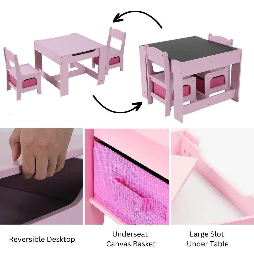 EKKIO 3PCS Kids Table and Chairs Set with Black Chalkboard (Pink) EK-KTCS-101-RHH - Baby & Kids > Kid’s Furniture