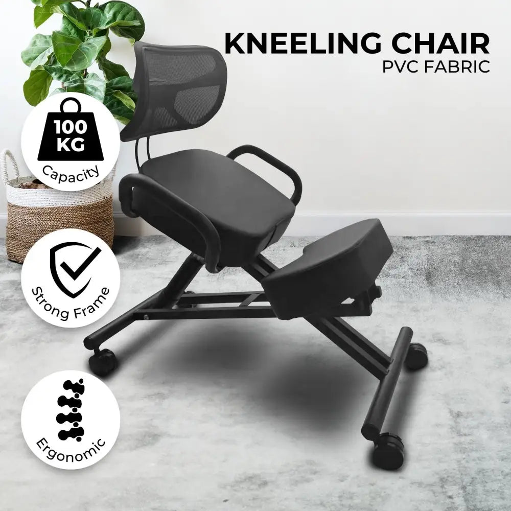EKKIO Adjustable Ergonomic Office Kneeling Chair with Backrest (Black) EK-KC-101-TH - Furniture > Office