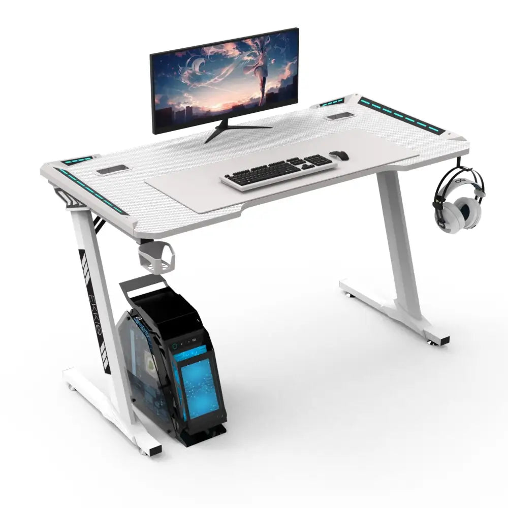 EKKIO RGB Gaming Desk Z Shape White 140cm EK-GD-109-AL - Furniture > Office