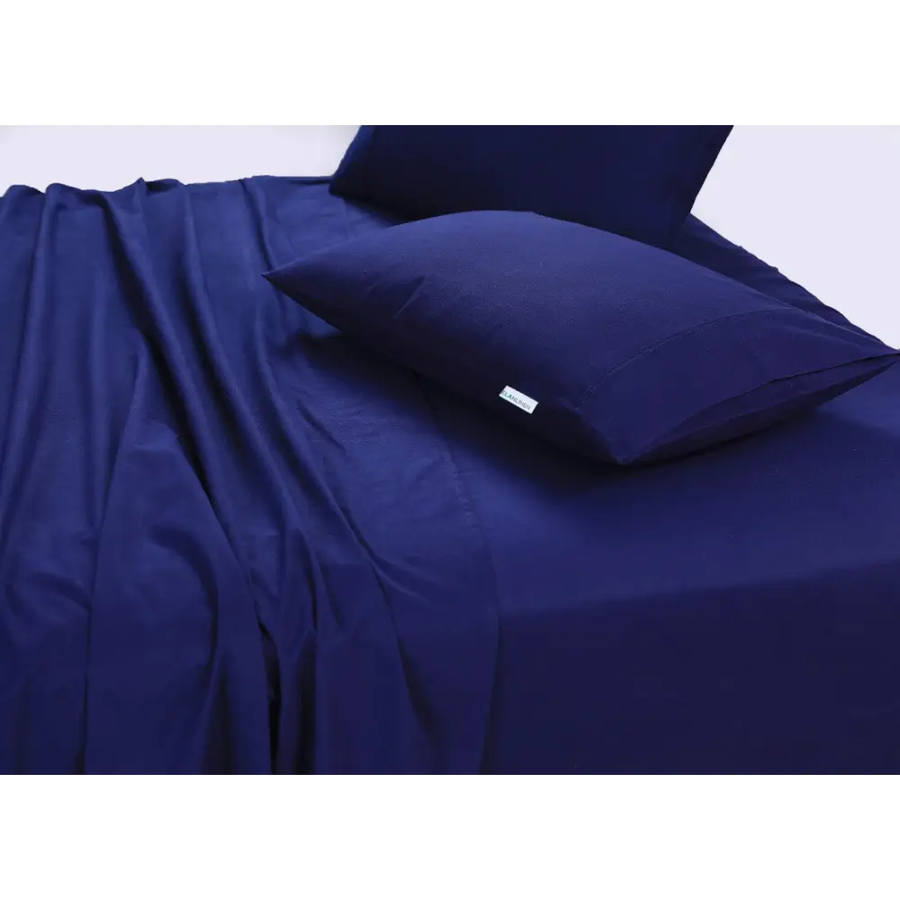 Elan Linen 100% Egyptian Cotton Vintage Washed 500TC Navy Blue Queen Bed Sheets Set - Home & Garden > Bedding