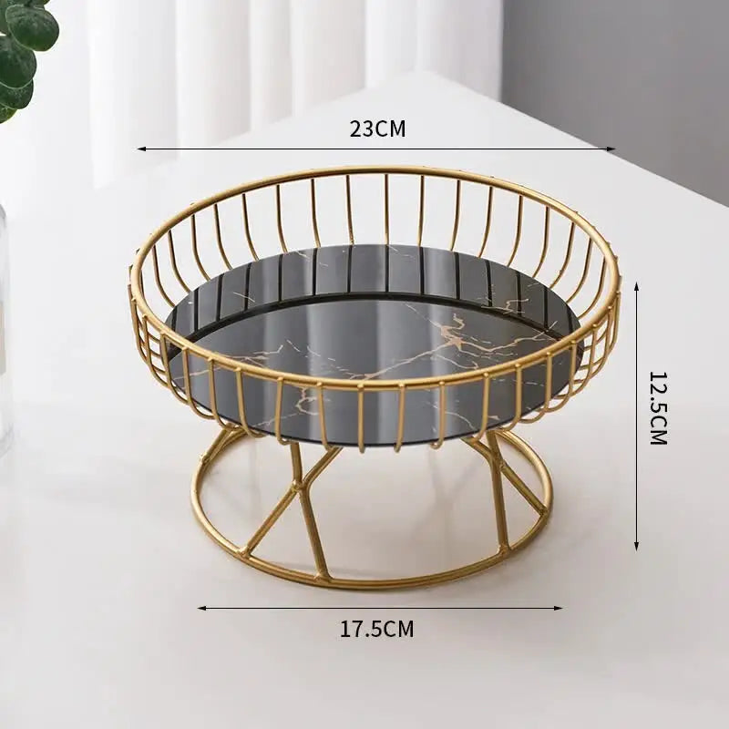 Elegant Iron Art Glass Serving Tray(Black Glass) - Round Design with Gold Finish - Home & Garden > Kitchenware >