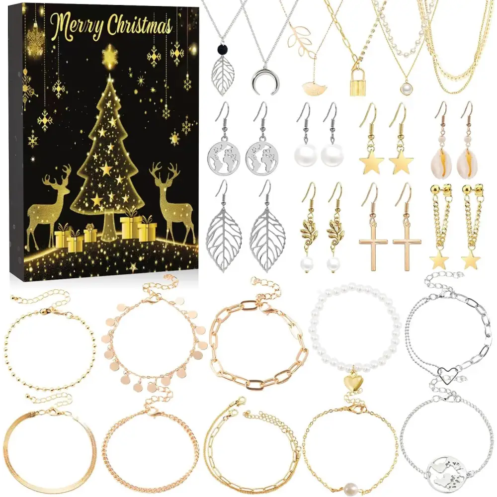 Elegant Jewelry Advent Calendar - Necklaces Earrings and Bracelets Gift Set - Occasions > Christmas > Christmas