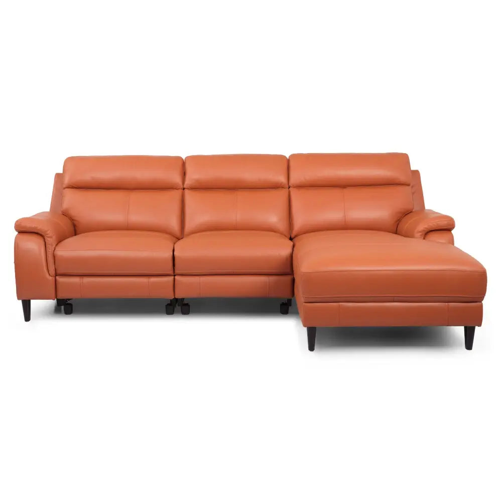 Ella 3 Seater Genuine Leather Sofa Lounge Electric Powered Recliner RHF Chaise Tan - Furniture > Sofas
