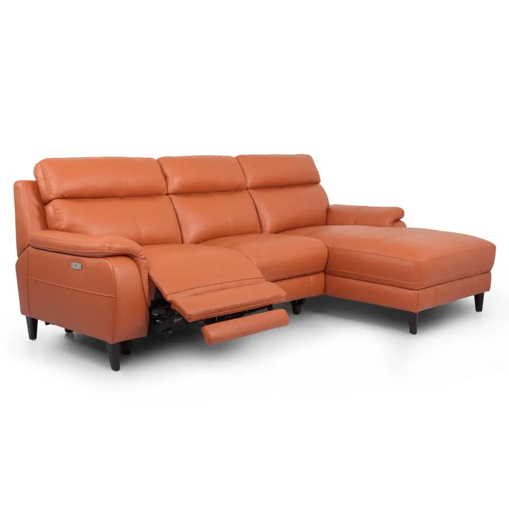 Ella 3 Seater Genuine Leather Sofa Lounge Electric Powered Recliner RHF Chaise Tan - Furniture > Sofas
