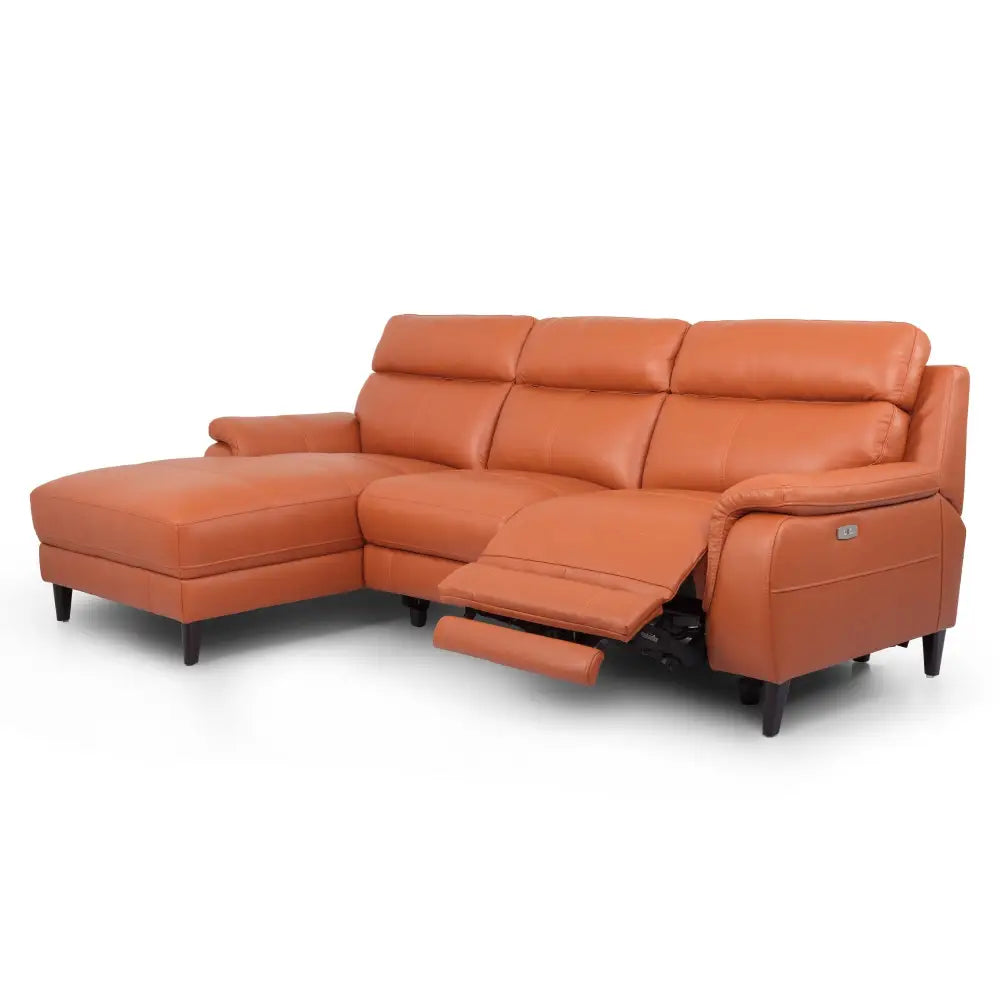 Ella 3 Seater Genuine Leather Sofa Lounge Electric Powered Recliner LHF Chaise Tan - Furniture > Sofas