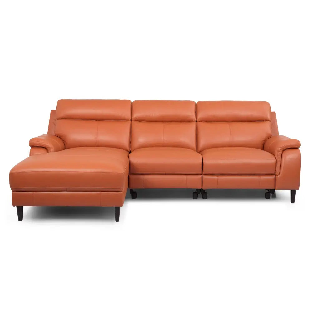 Ella 3 Seater Genuine Leather Sofa Lounge Electric Powered Recliner LHF Chaise Tan - Furniture > Sofas