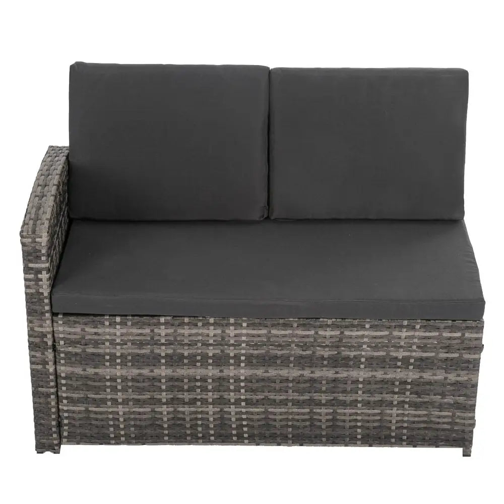 Ella 8-Seater Modular Outdoor Garden Lounge and Dining Set with Table and Stools in Dark Grey Weave - Furniture >
