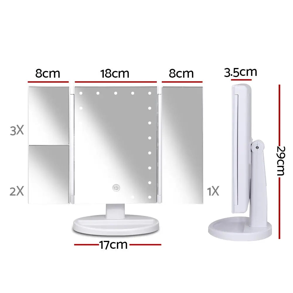 Embellir Makeup Mirror 1X2X3X Magnifying with 22 LED light Tri-fold Storage - Health & Beauty > Makeup Mirrors