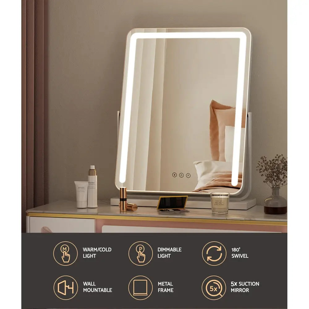 Embellir Makeup Mirror 40x50cm Hollywood Vanity with LED Light Strip Rotation - Home & Garden > Decor > Mirrors