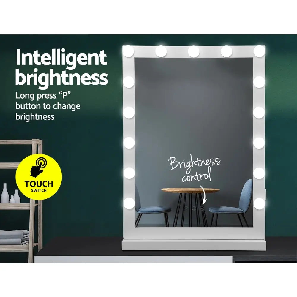 Embellir Makeup Mirror 43x61cm Hollywood Vanity with LED Light Tabletop White - Home & Garden > Decor > Mirrors