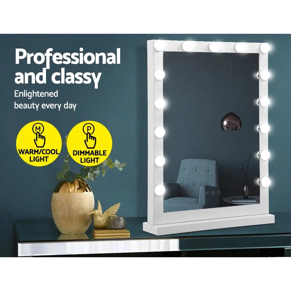 Embellir Makeup Mirror 43x61cm Hollywood Vanity with LED Light Tabletop White - Home & Garden > Decor > Mirrors