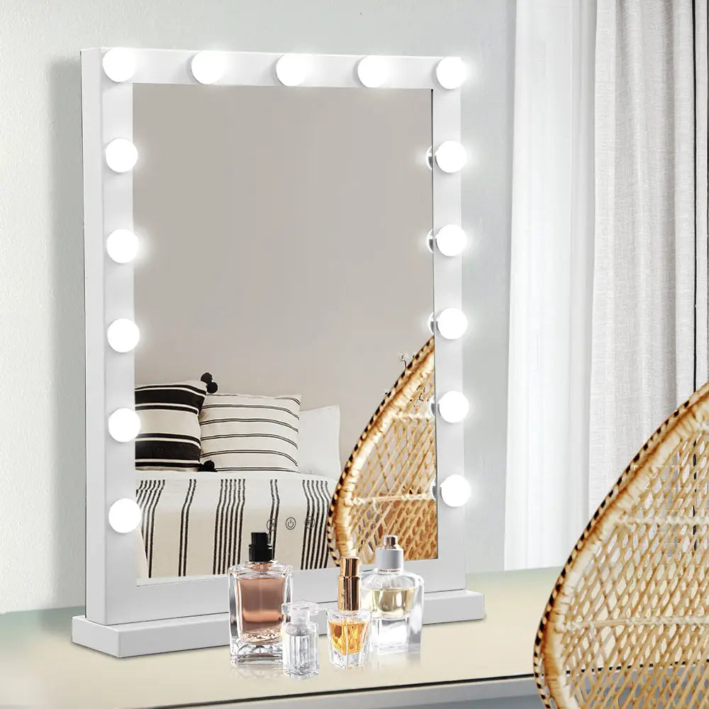 Embellir Makeup Mirror 43x61cm Hollywood Vanity with LED Light Tabletop White - Home & Garden > Decor > Mirrors