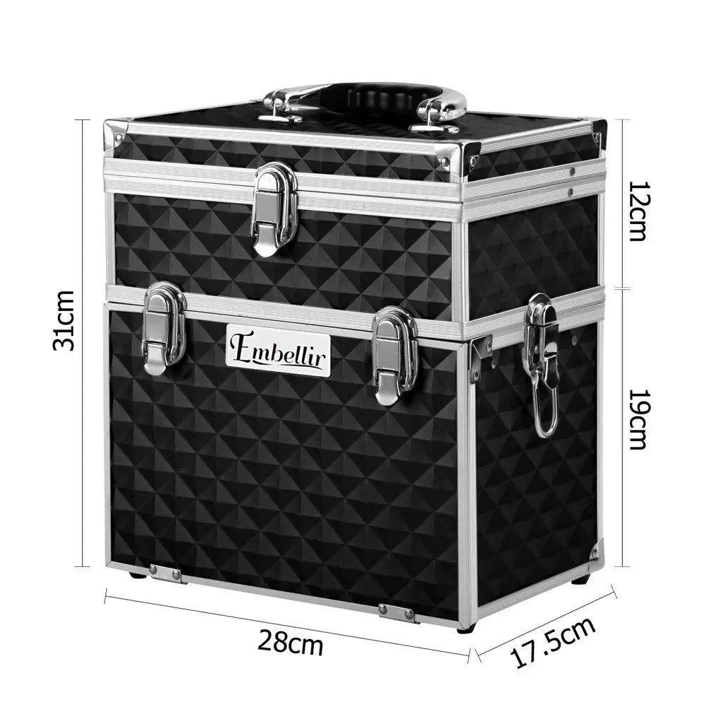 Embellir Portable Cosmetic Beauty Makeup Carry Case with Mirror - Diamond Black - Health & Beauty > Cosmetic Storage >