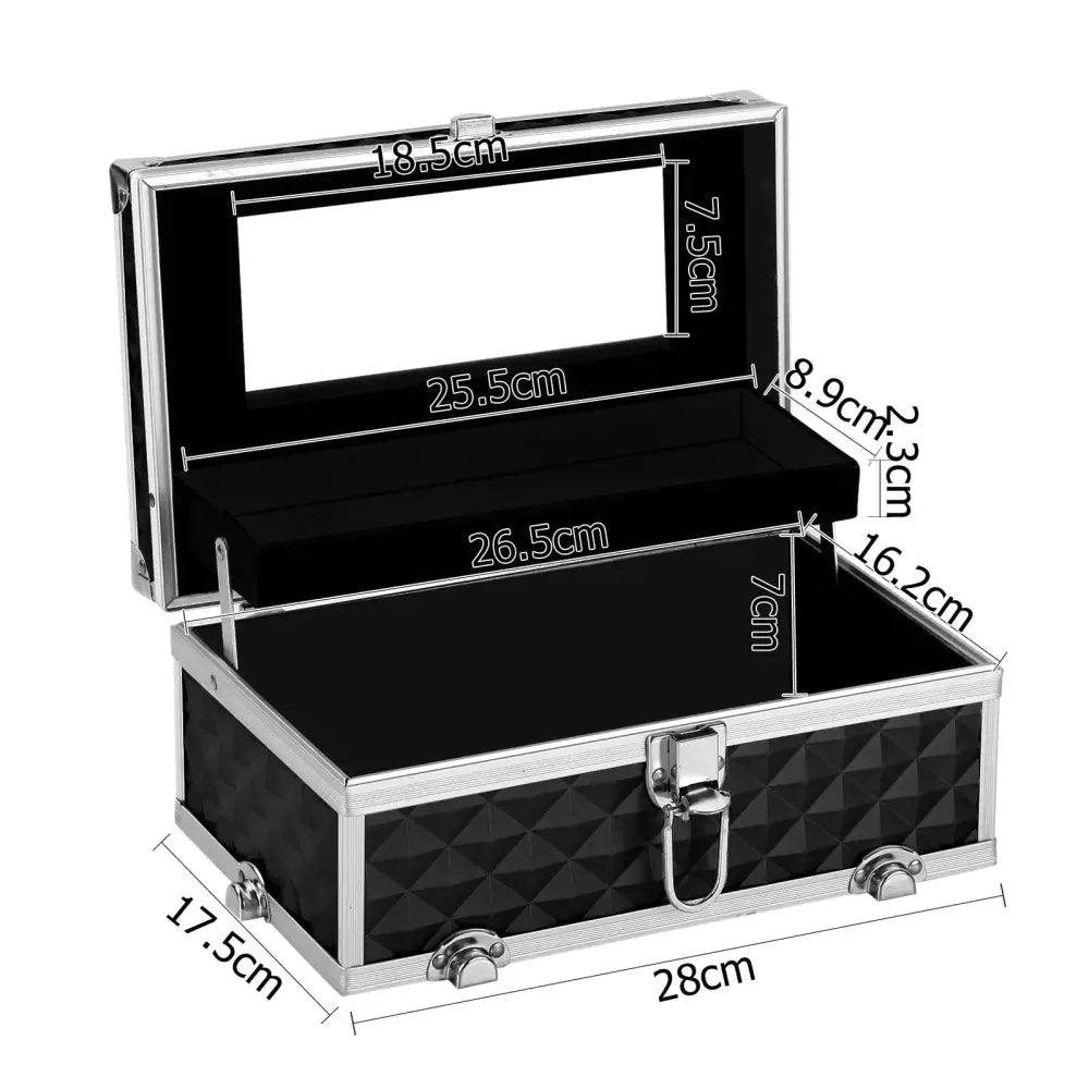 Embellir Portable Cosmetic Beauty Makeup Carry Case with Mirror - Diamond Black - Health & Beauty > Cosmetic Storage >