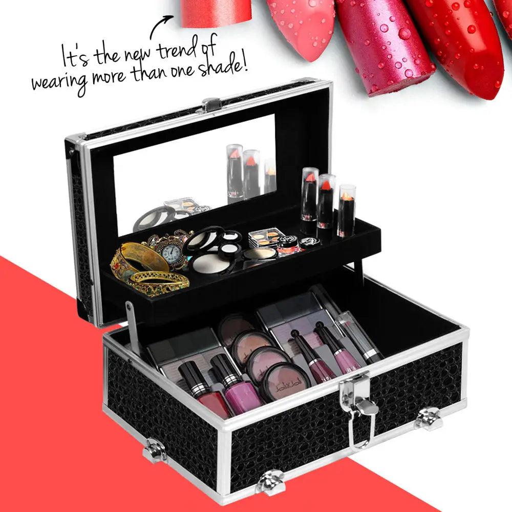 Embellir Portable Cosmetic Beauty Makeup Carry Case with Mirror - Crocodile Black - Health & Beauty > Cosmetic Storage