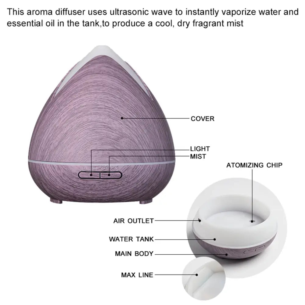 Essential Oils Ultrasonic Aromatherapy Diffuser Air Humidifier Purify 400ML - Violet - Appliances > Aroma Diffusers &