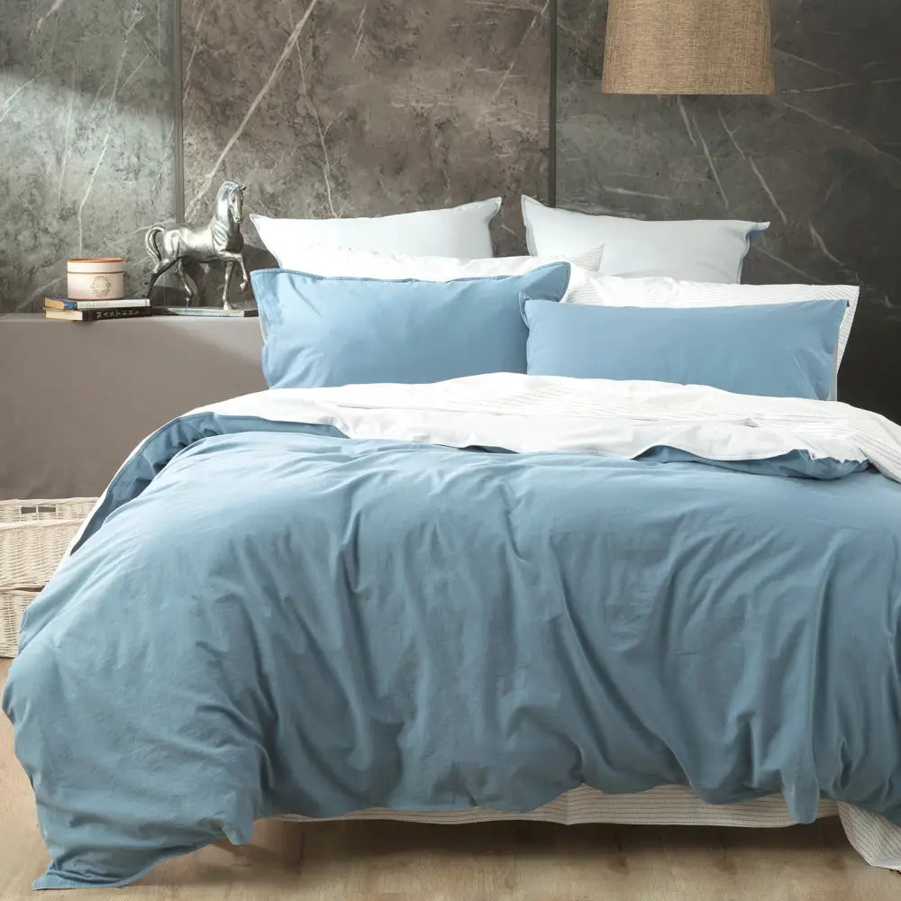 Essentials Vintage Stone Washed Reversible Blue European Pillowcase by Renee Taylor - Home & Garden > Bedding >