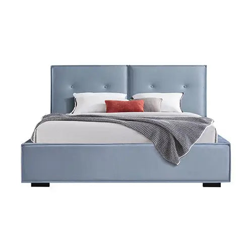 Estella Queen Fabric 4pc Bedroom Suite With Linear Division & Button Studding Headboard - Furniture > Bedroom > Beds &