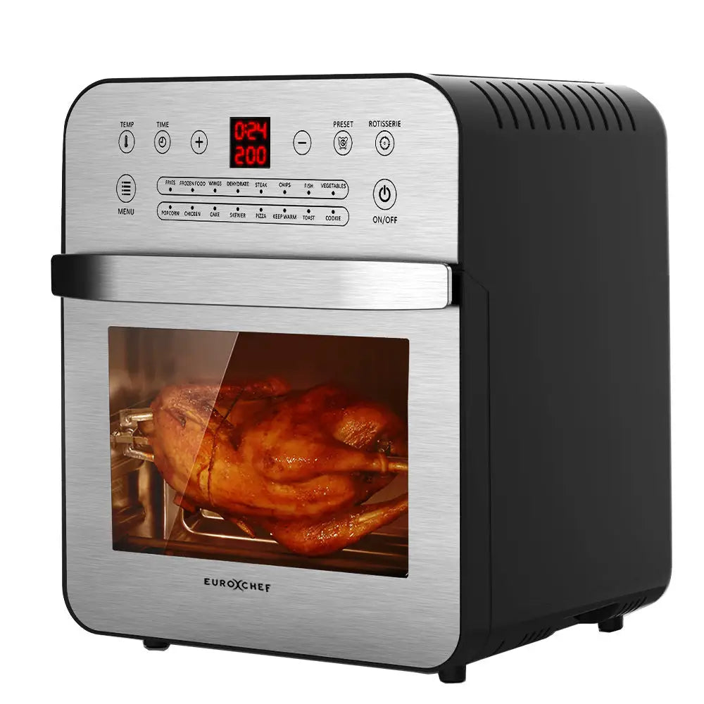 EUROCHEF 16L Digital Air Fryer Electric Airfryer Rotisserie Large Big Dry Cooker Silver - Appliances > Kitchen