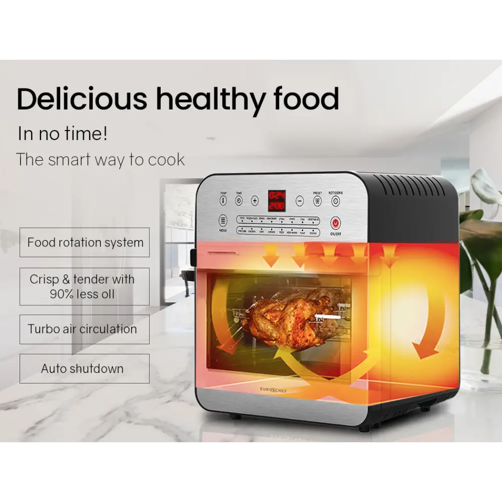 EUROCHEF 16L Digital Air Fryer Electric Airfryer Rotisserie Large Big Dry Cooker Silver - Appliances > Kitchen